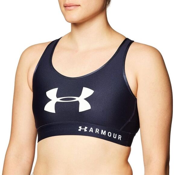 ✨Under Armour Women's Mid Keyhole Graphic Sz Large Navy Sports Bra✨ - Picture 2 of 10